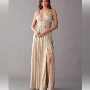 NWT! Hayley Paige Occasions Gold Shimmering Gown Style 52302 Size 10
